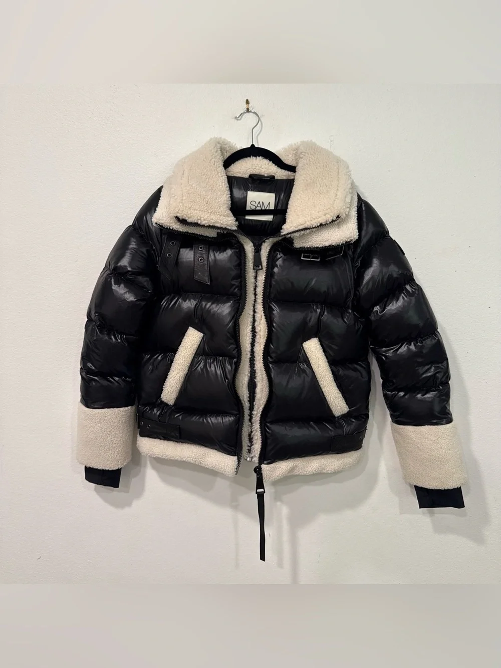 SAM New York Heidi Black Quilted Puffer Shearling Trimmed Down Jacket M